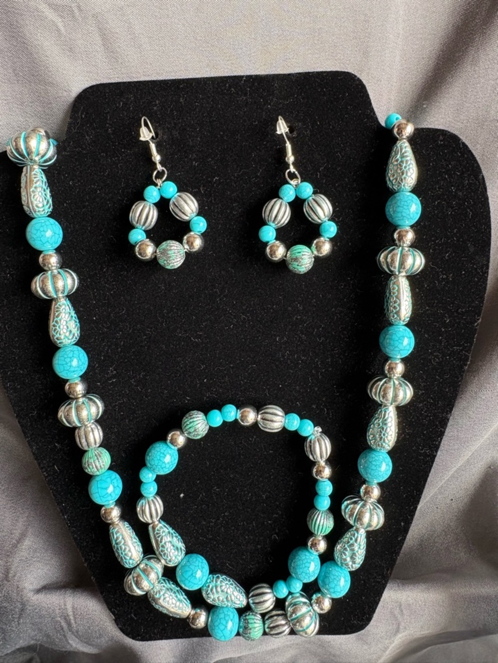 Turquoise Bead Jewelry Bundle - 3-Piece Women’s Necklace & Earring Set - Picture 6 of 10